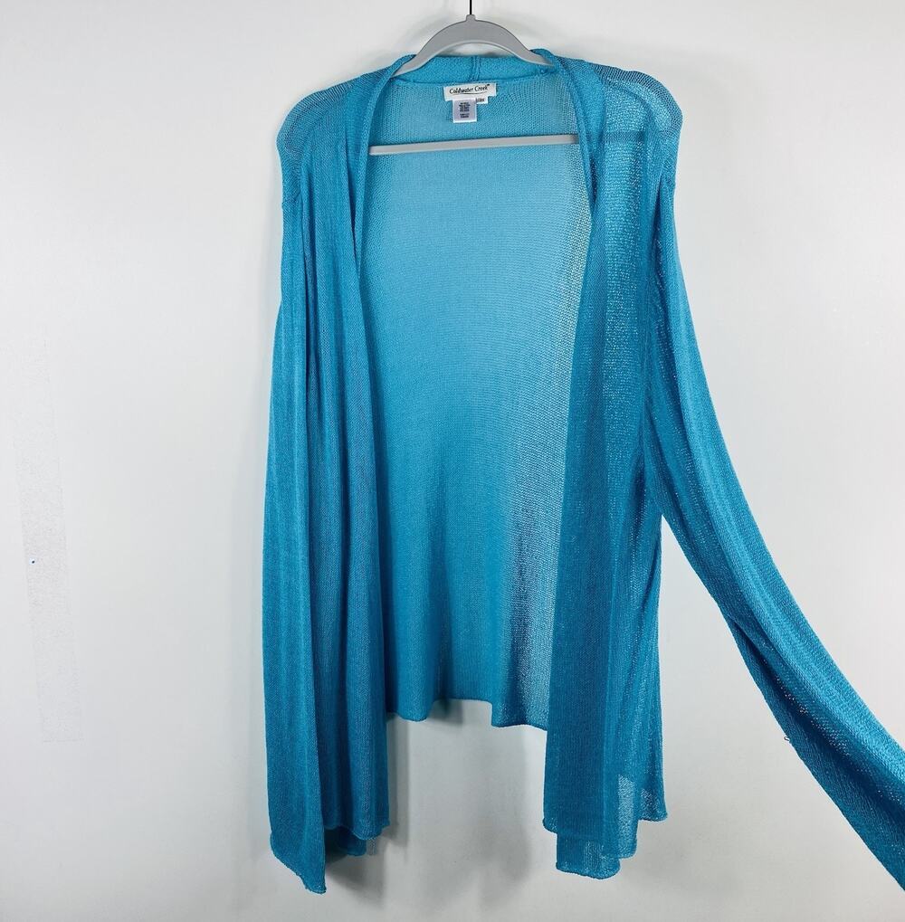 Coldwater Creek Cardigan 3X Blue Open Knit Lightweight Summer Layering